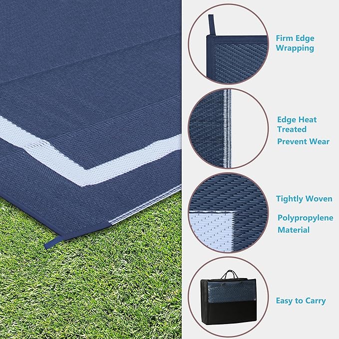 Ogrmar 6x9 FT Reversible Mats, Outdoor Rug for Patio Clearance, Waterproof Carpet, Plastic Straw Rug for Indoor Outdoor, Floor Mat&Rug for RV Porch Camping Backyard Deck Balcony Beach Trailer (Blue)