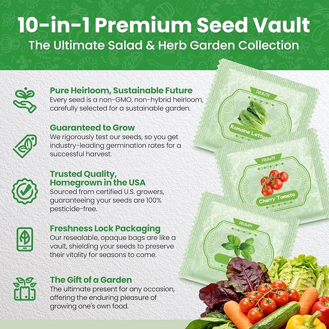 10 Heirloom Seeds Variety Pack - 3200+ Seeds for Planting Vegetables, Indoor Outdoor Garden Seed Starter Kit, Easter Unique Gift for Mother, Women, Mom, Friend, Her