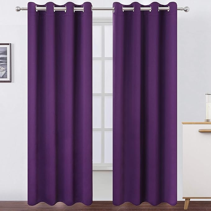 LEMOMO Purple Thermal Blackout Curtains/52 x 108 Inch/Set of 2 Panels Room