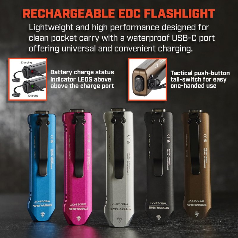 Streamlight 88813 Wedge XT 500-Lumen 1,900-Candela Flat Everyday Carry Flashlight, Includes USB-Cable and Pocket Lanyard, Coyote