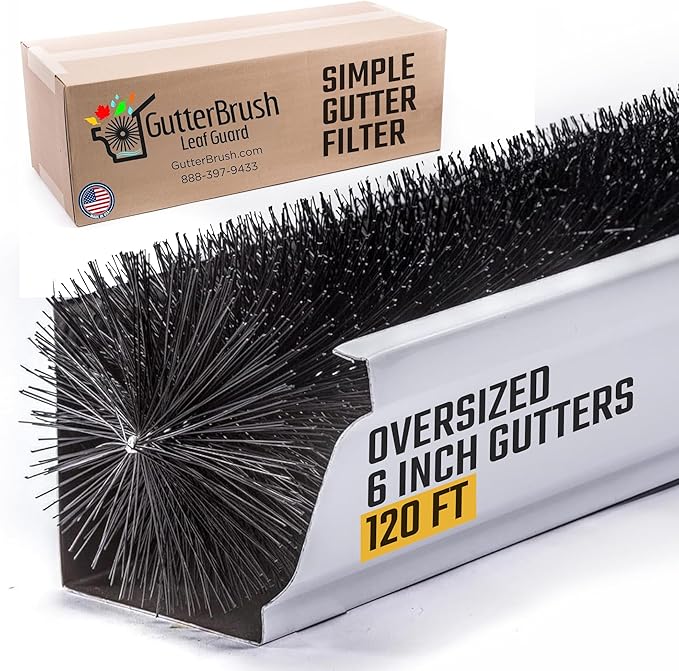 GutterBrush Gutter Guard 5.25-Inch Diameter, 120 Ft | DIY Leaf Filter Insert for Small Gutters | No Tools Needed, Easy Installation | Prevents Clogs from Leaves, Debris | Reduces Cleaning, Made in USA