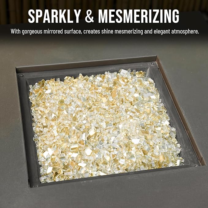 Skyflame High Luster 10-Pound Fire Glass Fire Pit Fireplace Landscaping, 1/4 inch Gold Reflective