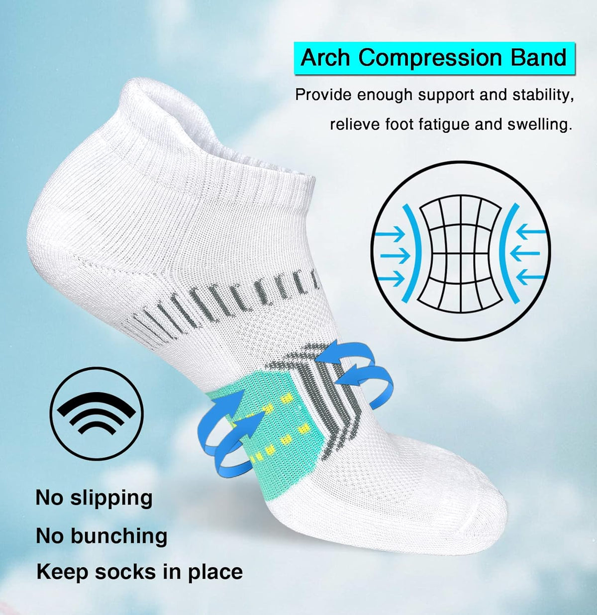 Suaskk Women's Athletic Running Ankle Socks - Cushioned & Anti-Blister - 5 Pairs