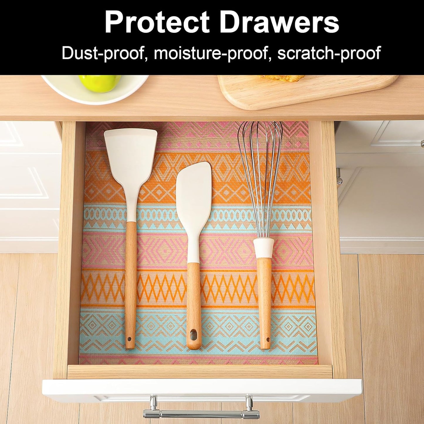 Cooyes Drawer and Shelf Liner, Non-Adhesive Shelf Liners for Kitchen Cabinets, Thick Strong Grip Mats for Desk, Shelves, Bathroom Drawers, Fridge, Cabinet Protection