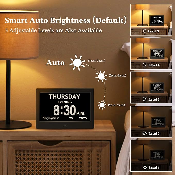 7'' Dementia Clock For Seniors, Large Display Digital Clock