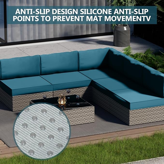 9 Piece Outdoor Patio Waterproof Cushion Covers, Fits 4-Seat Wicker Rattan Sectional Couch Chair Furniture Cover Replacement Set - Fade-Resistant Patio Cushion Covers with Zipper