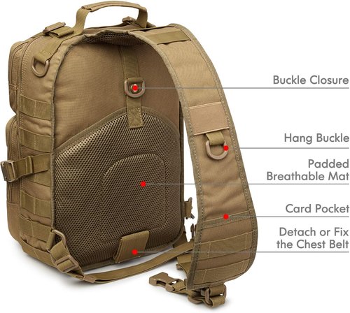G4Free Tactical Sling Backpack Big Molle EDC Assault Range Bag Pack Military Style for Concealed Carry