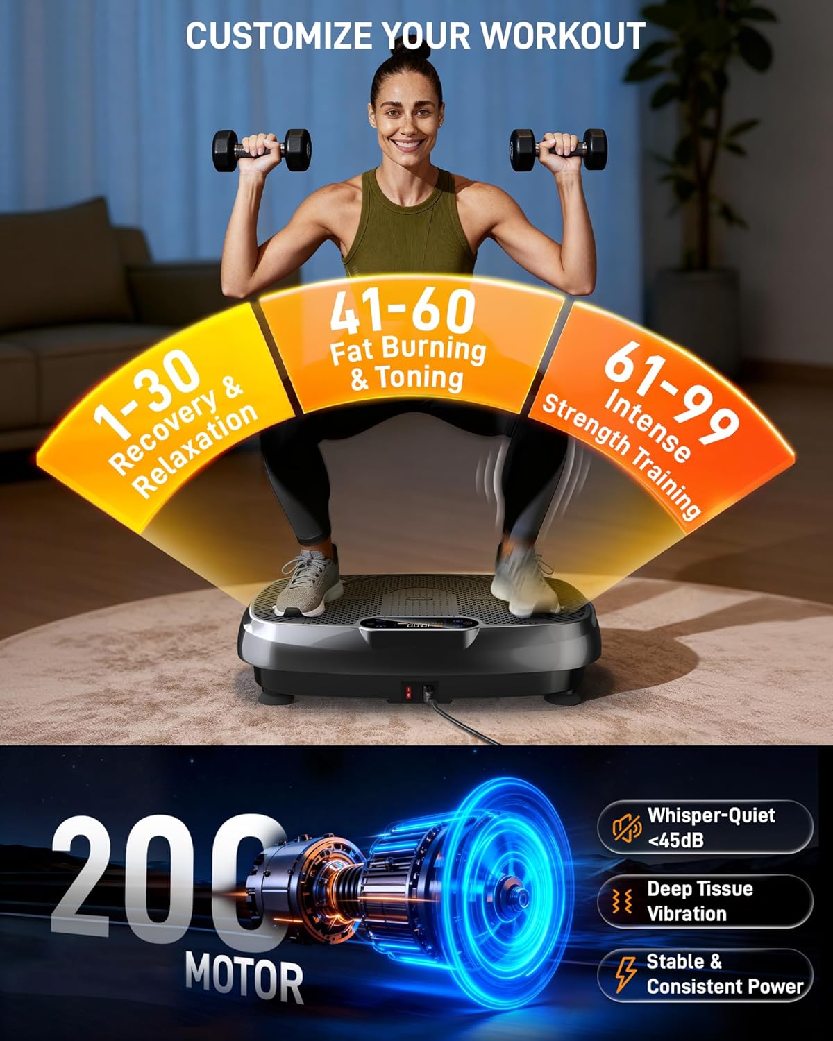 Vibration Plate Exercise Machine - 330lb Full Body Shaker for Weight Loss & Lymphatic Drainage | Home Gym with Speaker & 2 Bands