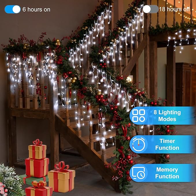 792 LED Christmas Outdoor Lights with 176 Drops, 82ft Hanging Curtain Lights 8 Modes, Christmas Fairy Lighs with Timer & Memory for House Roof Holiday Wedding Holiday Decor (Cool White)
