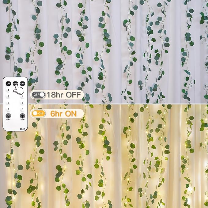 suddus 200 LED Vine with Light Plug in, 6.5ft x 6.5ft Eucalyptus Fairy Curtain