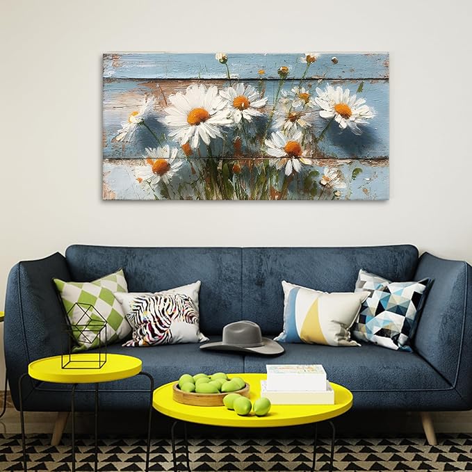 JLXART Daisy Floral Wall Art Canvas 20x40inch Watercolor Flower Prints Modern Farmhouse Pictures Ready to Hang for Kitchen Bathroom Home Decor
