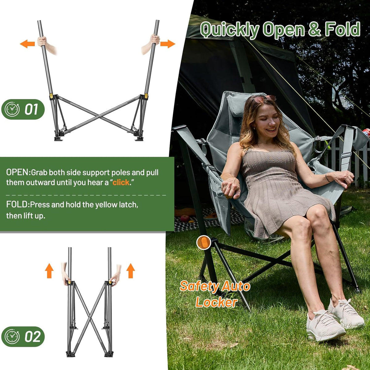 Timber Ridge Hammock Chair - Heavy Duty Folding Design with Adjustable Backrest | Supports 300lbs, Grey