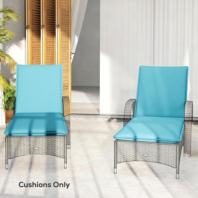 Outsunny Outdoor Lounge Chair Cushion Set of 2, UPF50+ 200gsm Fabric and 25D High-Density Foam, Foldable Patio Chaise Lounge Cushion Set, Fade Resistant for Lawn Pool, 76" x 23", Light Blue