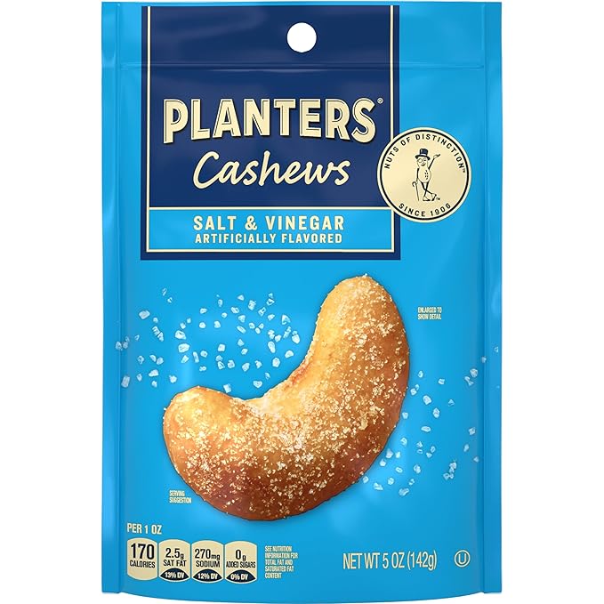 PLANTERS Cashews Salt & Vinegar - Trail Mix Snack Packs - Snacks, Snack Pack, Party Trail Mix, 5 Oz Bag, 1 Pack