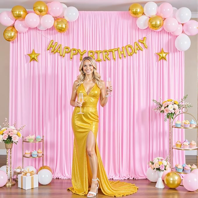 8 Panels Pink Backdrop Curtain for Parties Baby Shower Wrinkle Free Pink Photo Curtains Backdrop Drapes Fabric Decoration for Wedding Birthday Party 40ft(W) x 10ft(H)