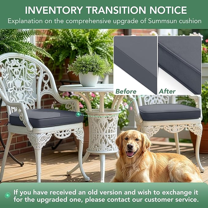 Outdoor Chair Cushions Set of 2: Waterproof & Fade Resistant Patio Furniture Cushions - 18.5 x 16 x 2 Inch Non Slip Round Corner Seat Cushion Pads with Removable Cover for Garden Yard Lawn, Dark Grey