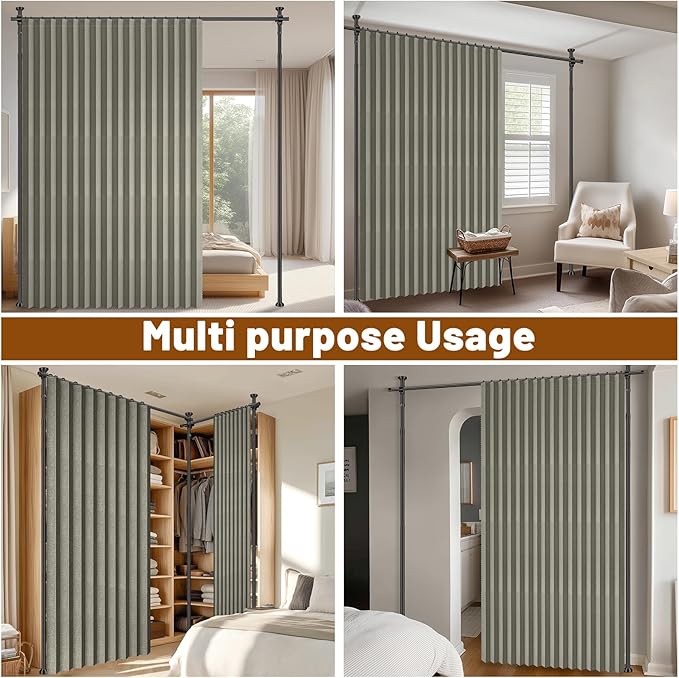 100% Blackout Room Divider Curtains Sets Grey W100 x L84 in 1 Panel No Drill