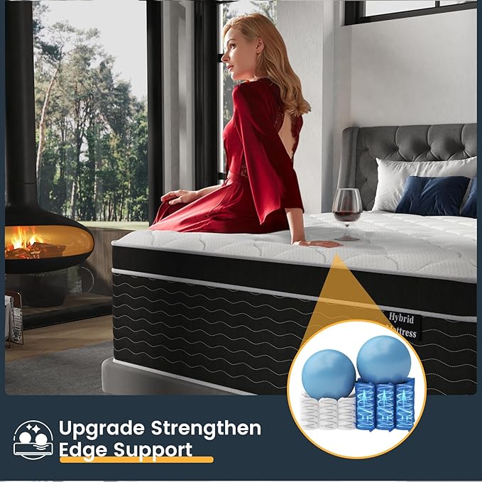 12 inch Queen Mattress, Medium Firm Hybrid Mattress Queen Size with Gel Memory Foam & Pocket Spring, Cooling & Breathable Bed Mattresses in a Box, 100 Night Sleep Trial, CertiPUR-US Certified
