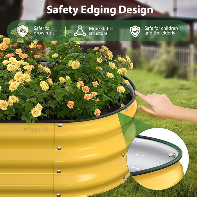 Winpull Raised Garden Bed Kit, 5x2x1 ft Galvanized Planter Box Outdoor with Safety Edging, Large Metal Raised Beds for Gardening Vegetables Flower Fruits (Cream Yellow)