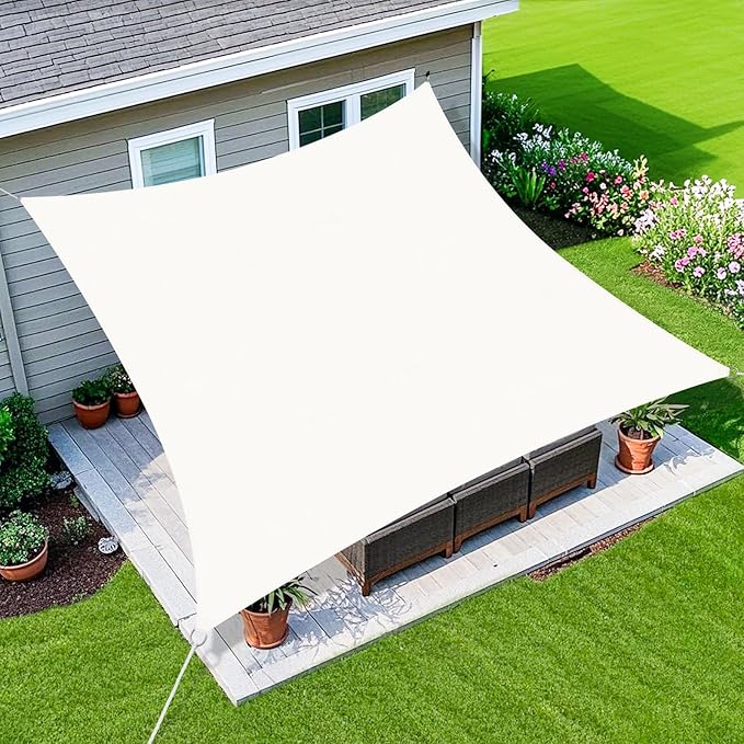 Amagenix Sun Shade Sail 16'X18' Curved Edge Outdoor Shade Canopy White Breathable 95% UV Block Shade Cloth for Patio Garden Backyard (We Make Custom Size)
