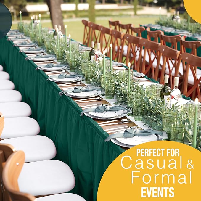 Exquisite Ruffle Table Skirt Dark Green 2 Pack 14 Ft Long Table Skirts for Rectangle Tables 6ft Plus or Round Tables Skirts with Adhesive Strip for Gender Reveal Decor & Happy Birthday Parties