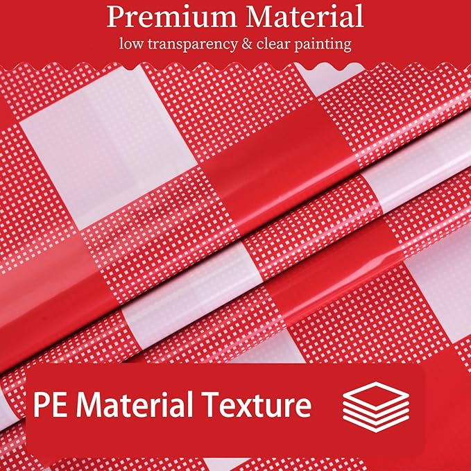 3 Packs Red and White Checkered Tablecloth 54x108 Inches Rectangle Gingham Tablecloth Disposable Plastic Waterproof Table Cover for Outdoor Picnic Kitchen and Birthday Party