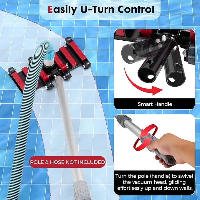 Sepetrel Commercial Grade Pool Vacuum Head with Wheels,19" Extra-Wide & Weighted Flexible Heavy-Duty Vac Cleaner for Effortless, Deep Cleaning
