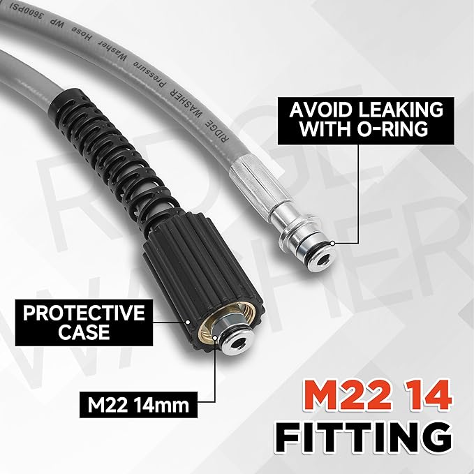 RIDGE WASHER Pressure Washer Hose 25FT, Kink Resistant Hoses Replacement with M22 14 Fitting, 1/4 Inch Power Washer Hose?€?s Applied for Most Pressure Washer Accessories, 3600 PSI