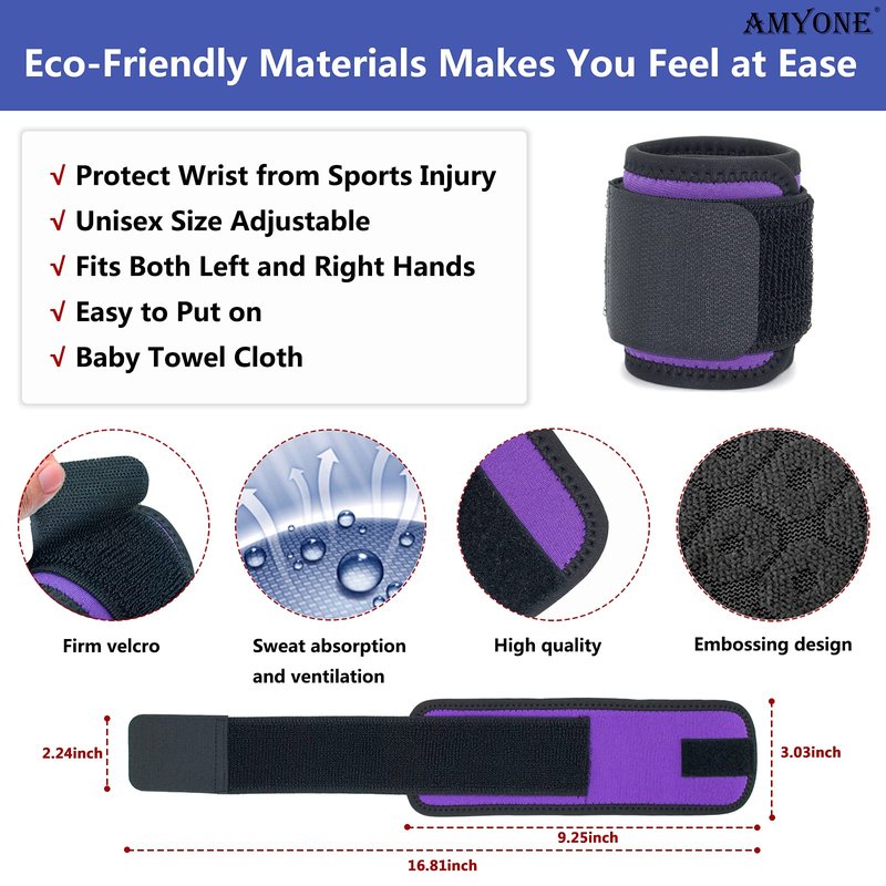 Wrist Brace, 2 PACK Wrist Wraps for Carpal Tunnel for Women. Wrist Support for Weightlifting/Fitness/Sports/Pain Relief. Highly Elastic, Adjustable, Flexible, Comfortable and Multi-Functional, Violet