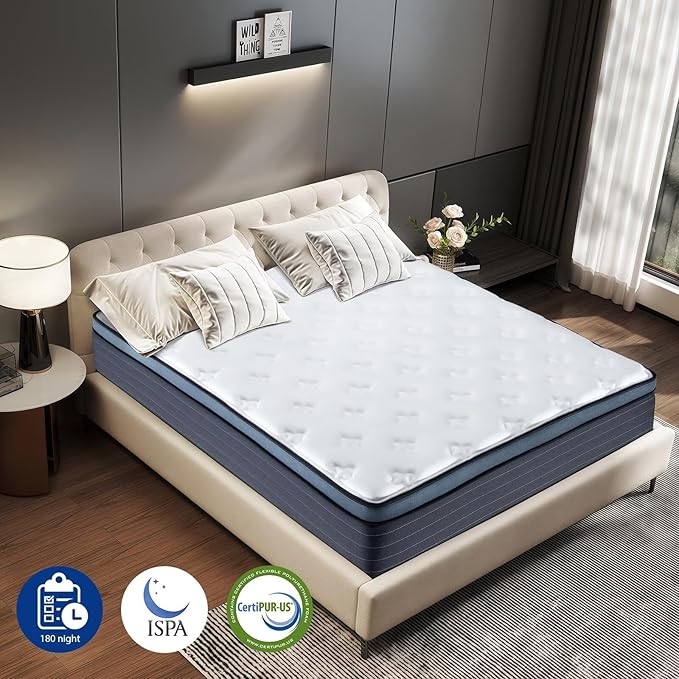 inight King Mattress, 12 Inch King Size Mattress in A Box for Cool Night, Memory Foam Hybrid Mattress with Pocket Spring for Motion Isolation and Pressure Relief, 180 Night Trial, Medium Firm Support