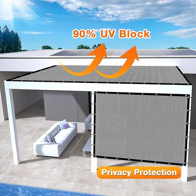 Artpuch Outdoor Pergola Shade Cover 7x21 FT Sun Shade Cloth with Grommets Light Grey 90% UV Protection Canopy Patio Privacy Screen (Customized Available)