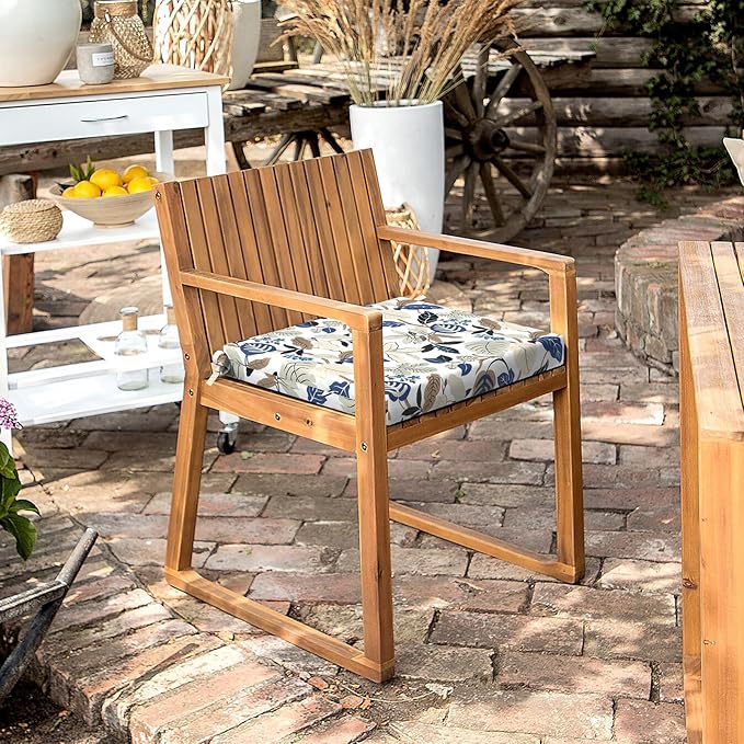 LVTXIII Outdoor Chair Cushions, Fade-Resistant Patio Furniture Cushions Outdoor Chair Pads with Ties for Dining Chairs and Garden Furniture Use, 18.5"x16"x2" 4 Pack, Breeze Leaves Beige