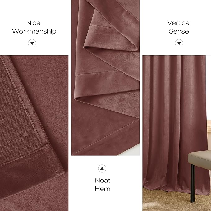 NICETOWN Wild Rose Velvet Curtains, Rod Pocket Velvet Drapes, Media Movie