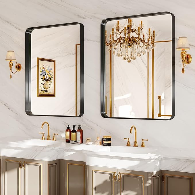 Black Bathroom Mirrors for Over Sink, 24X36 Inch Matte Metal Framed Vanity