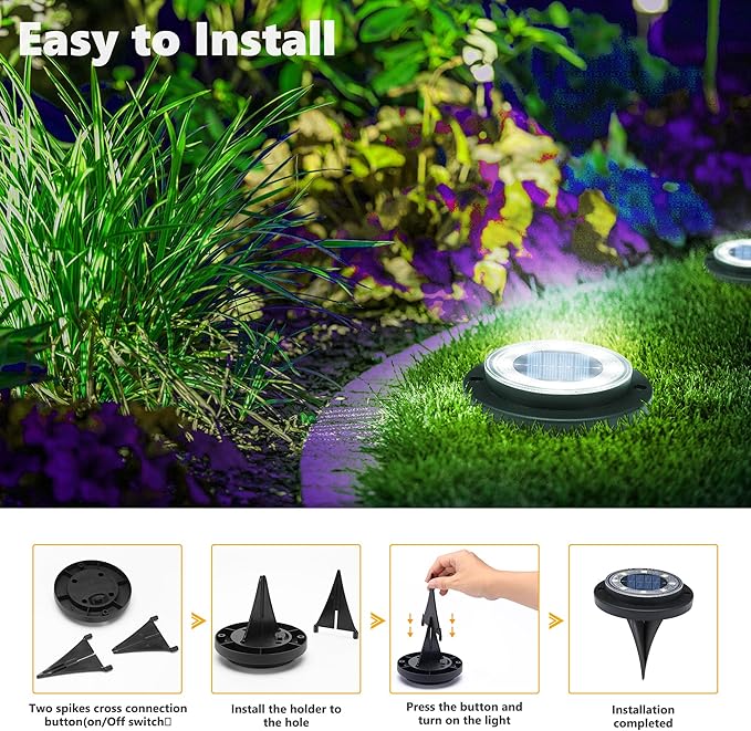 Flacchi Solar Ground Lights - Solar Powered Lights Outdoor Solar Disk Light Waterproof Landscape Light for Patio Yard Pathway Walkway Driveway (Cool White, 12 Pack)