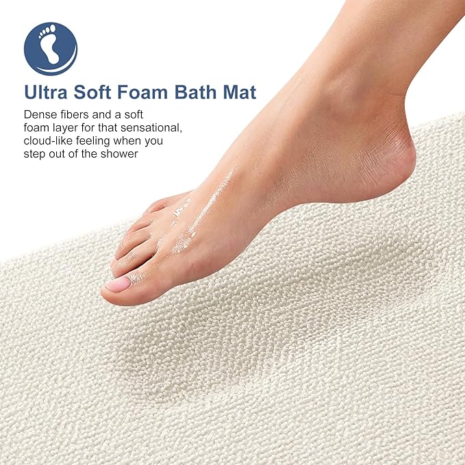 OLANLY Thick Memory Foam Bath Mat Rug 34x21, Extra Soft Absorbent Bathroom Rug, Quick Dry Bath Mats, Non-Slip, Machine Washable Carpet for Bathroom, Tub and Shower, Home Decor Accessories, Ivory