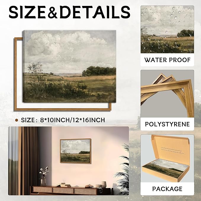 Floating Framed Vintage Canvas Wall Art - Wilderness Landscape Wall Decor, Elegant Natural Farmhouse Scenery Paintings Print for Living Room Bedroom Office Home Decoration 8x10 inch