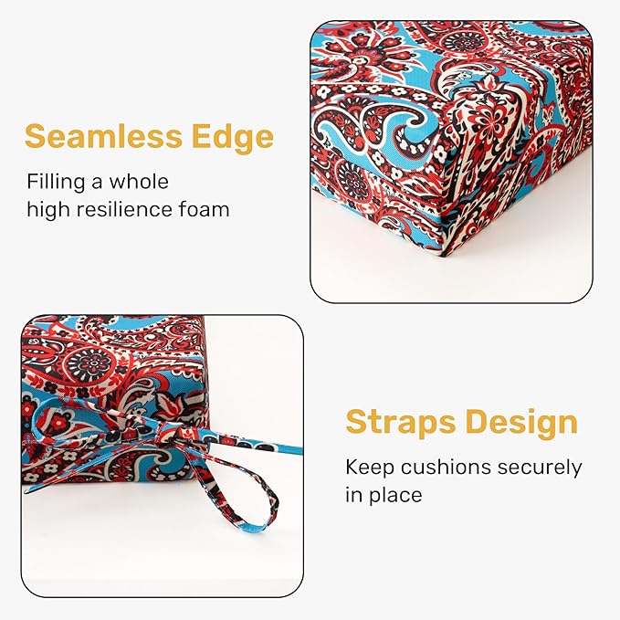 UNIKOME Outdoor Chair Cushions Pack of 4, Water Resistant Patio Cushions with Ties, High Density Sponge Filling Square Corner Seat Cushions for Outdoor Furniture, 18.5"*16"*3", Brown Paisley