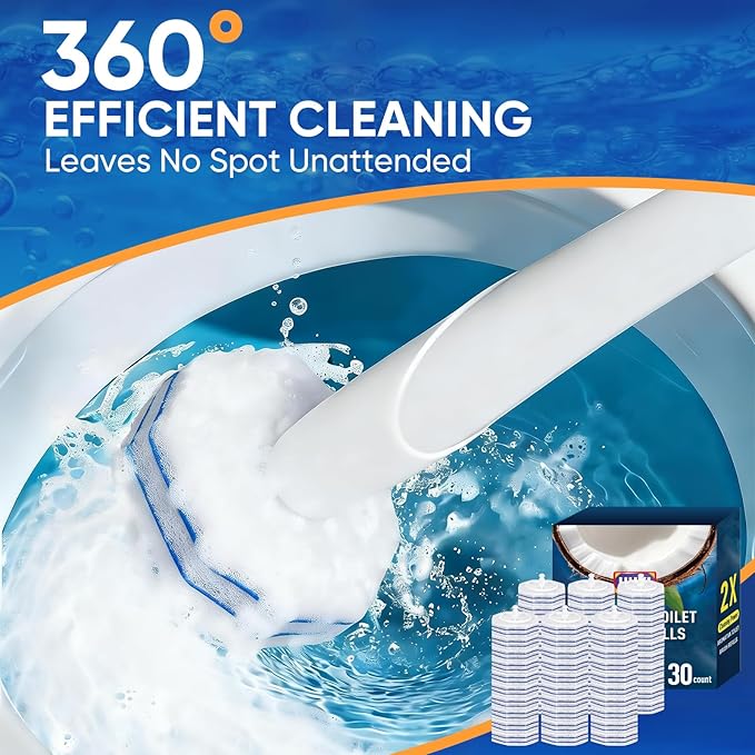30Ct Aromative Toilet Brush Refills, Toilet Bowl Cleaner Refills, Double-Layer Cleaning Pads Added, Compatible with Most Toilet Brushes???Blue Ocean???Patented???
