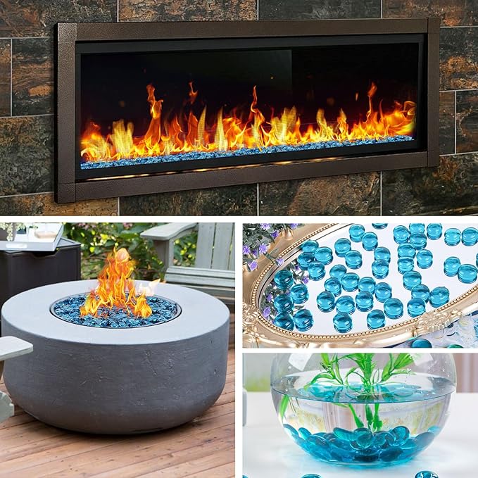 DomeStar 10LB Blue Fire Pit Glass Rocks, Reflective Round Glass Beads for Natural Propane Fire Pit Landscaping