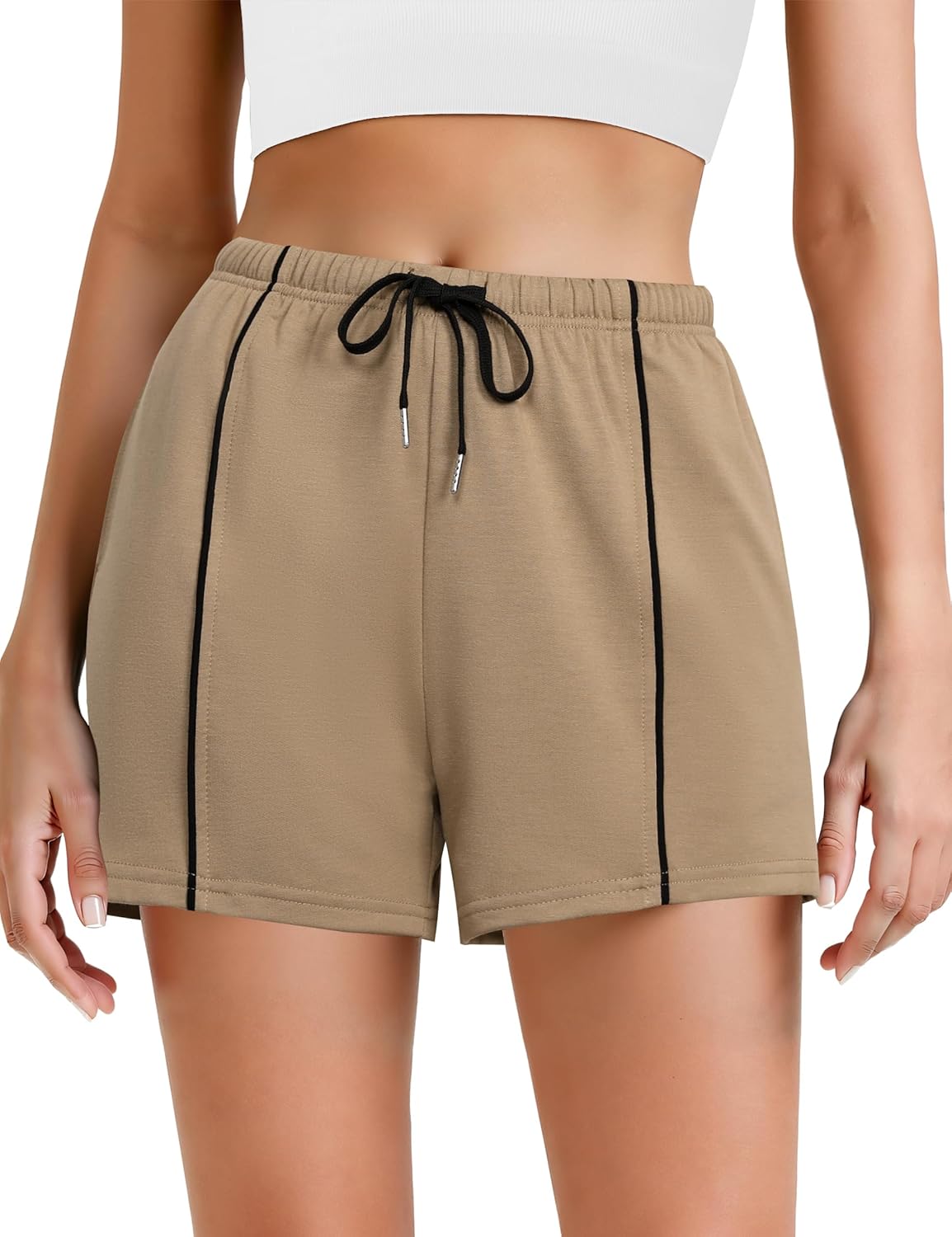 Quenteen Women's High Waist Lounge Shorts - Comfy Drawstring Running Shorts with Pockets