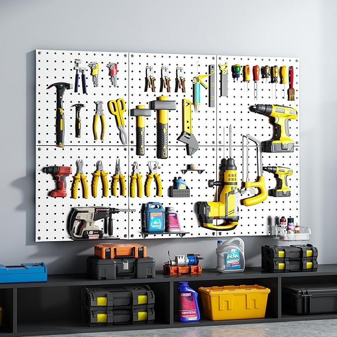 Peg Board, 6 Pack White Peg Board Panels, 50lbs Load Capacity Each, Pegboard
