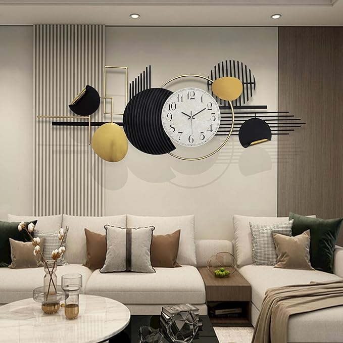ERMOFAV Metal Wall Art, Abstract Modern Creative Geometric Round Art Decor 56"