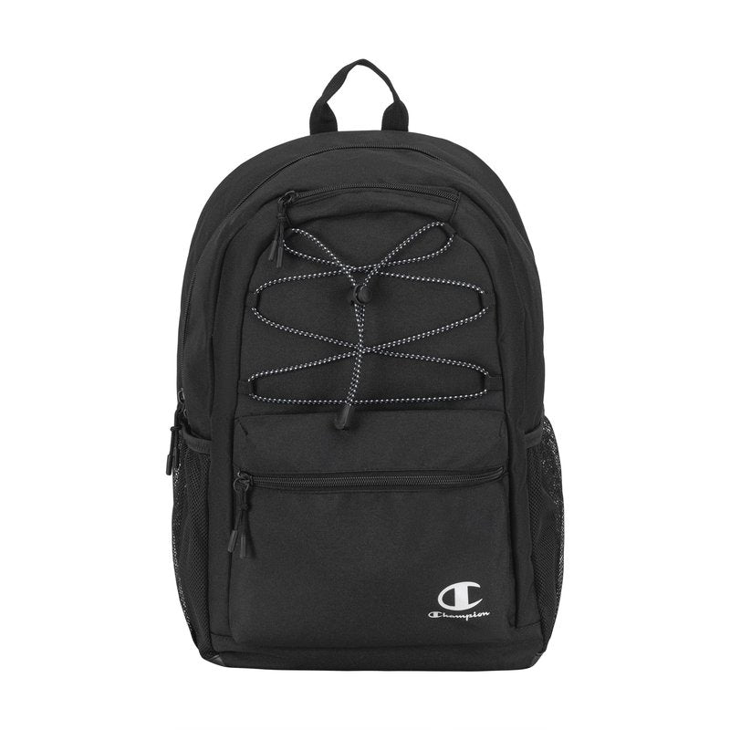 Champion Kids' Bungee Backpack with Padded Straps, Water Bottle Pocket, Carry Handle for Daily Use, Black, One Size