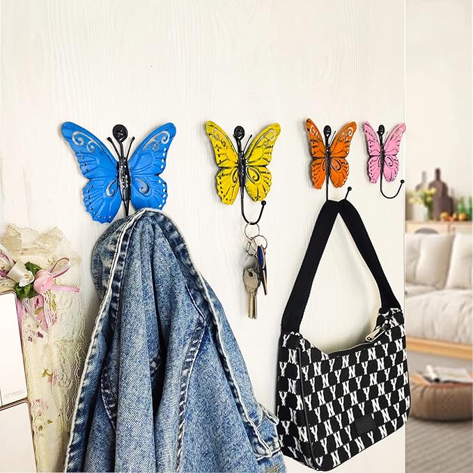4 Pcs Butterfly Coat Hooks, Towel Wall Hooks Hanging, Room Wall Decoration