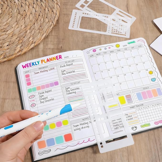 3 Pcs Planner Stencil Templates Journal Stencils for Planner Ruler Record Template Reusable Drawing Lettering Templates for Journaling, Calendar, Scrapbooking DIY Craft