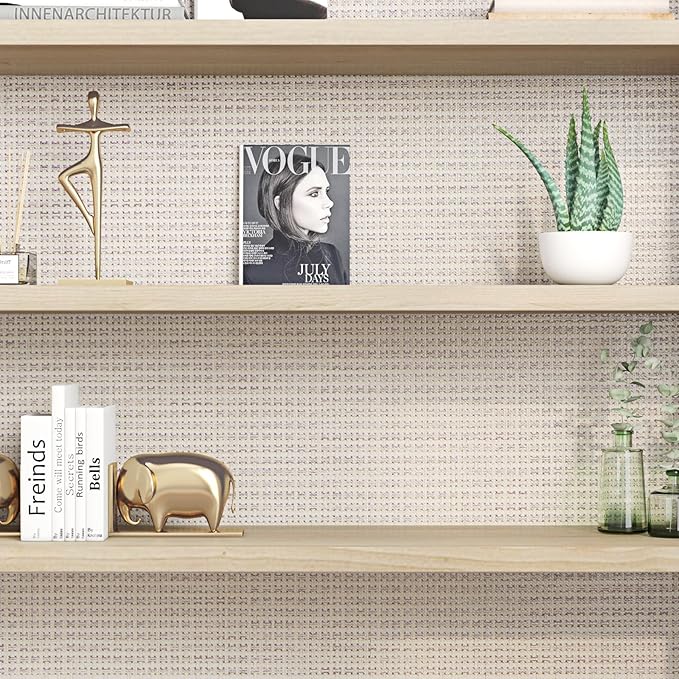 FunStick Beige Weave Grasscloth Peel and Stick Wallpaper Textured Wallpaper