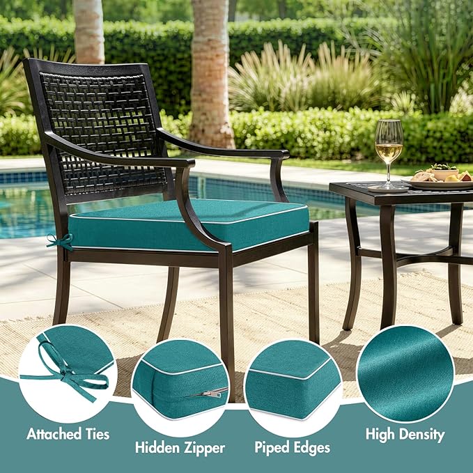 MIULEE Turquoise Outdoor Chair Cushions Set of 2, 22x22x3 Inch Waterproof Patio Seat Cushions for Outdoor Furniture Couch Sofa, 3 Year Color Fastness High Density Foam with Adjustable Ties