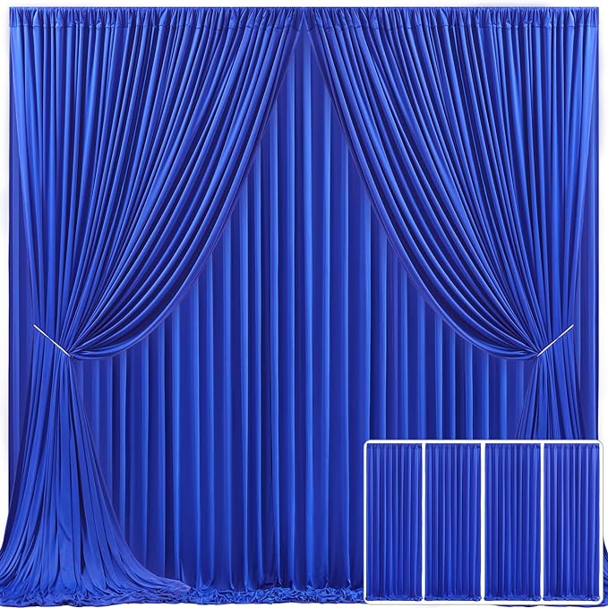 4 Panels Royal Blue Backdrop Curtain for Parties Wrinkle Free Blue Photo Curtains Backdrop Drapes Fabric Decoration for Wedding Birthday Party Baby Shower 20ft(W) x 10ft(H)