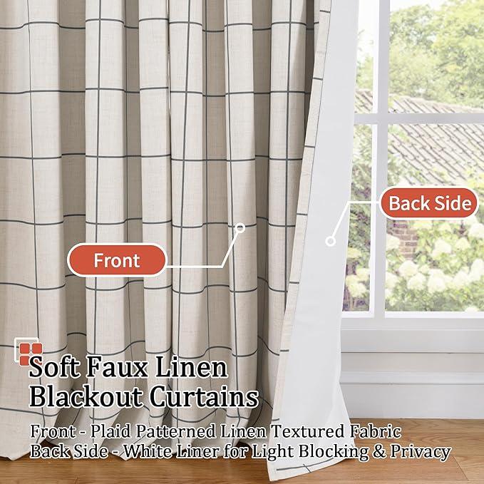 Lajode Plaid Curtains Pattern Printed 90 Inches Long